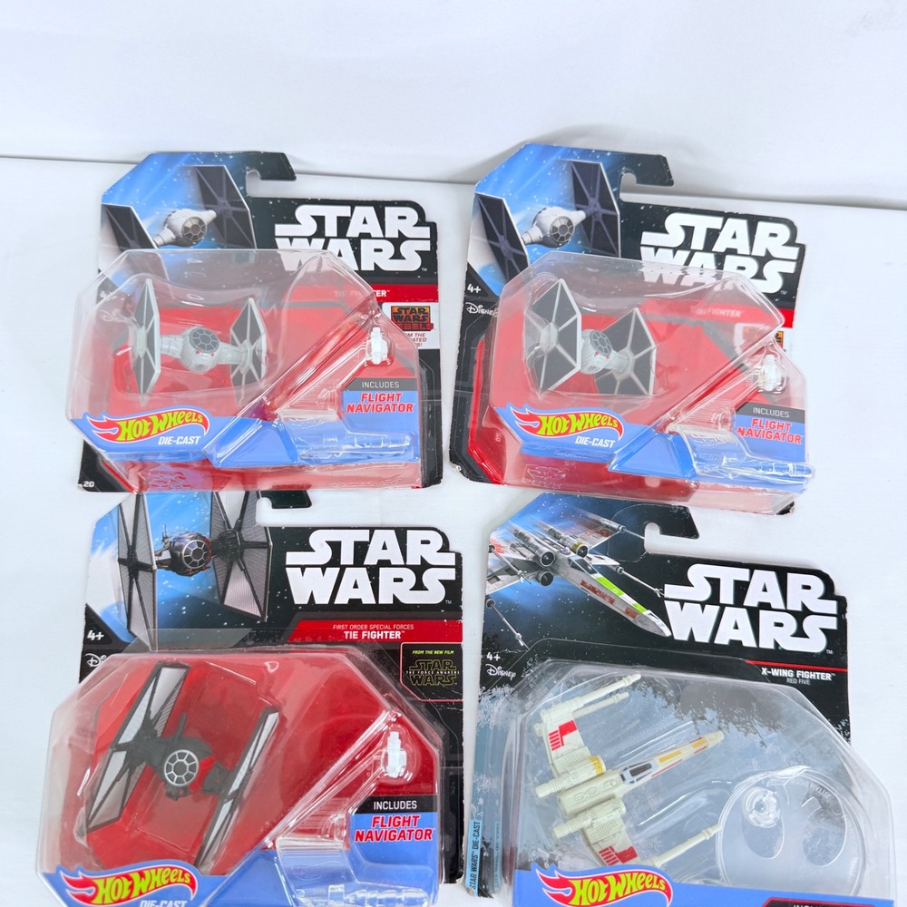 4 Hot Wheels Star Wars Die-Cast Lot TIE Fighter X-Wing Red Five Flight Navigator